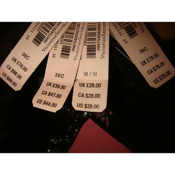 Victoria's Secret 32C,34C BRA SET+garter TEDDY+CORSET+S,M BLACK silver foil mesh - Picture 9 of 9